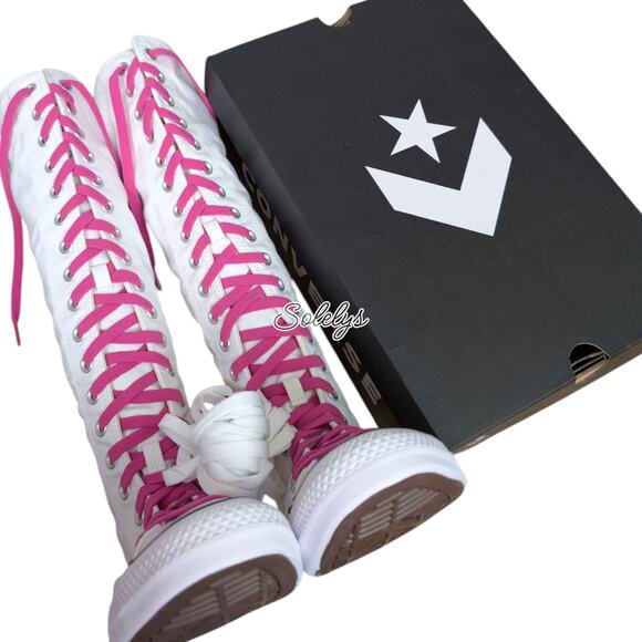 Converse CTAS XXHI Womens 6 White Pink Black Canvas Knee High Sneaker Boot NEW - Picture 10 of 10